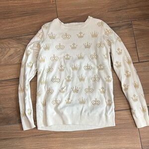 Cream and gold crown print sweater